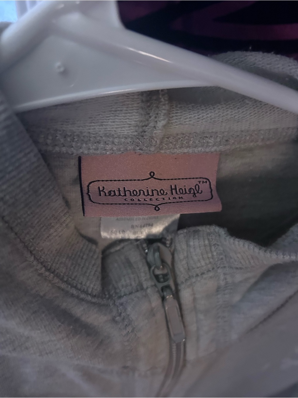 Light Gray Zip-Up Hoodie with White Floral Detail - Picture 3 of 3